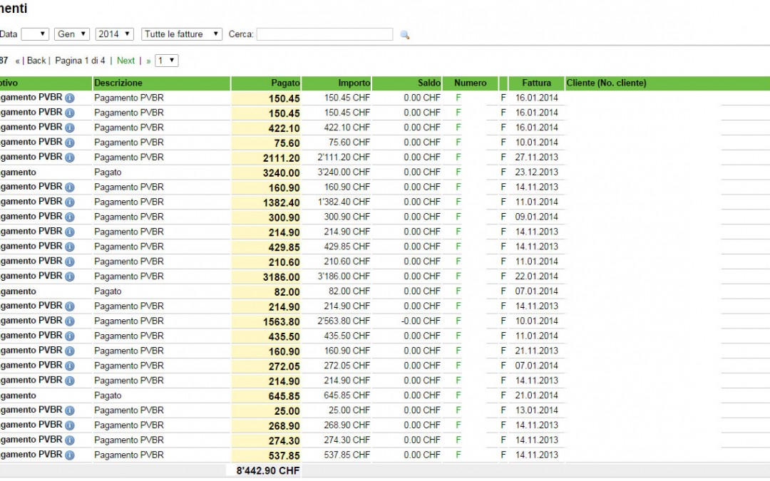 Elenco pagamenti per le fatture