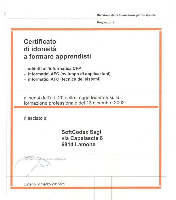 Certificato di idoneità a formare apprendisti
